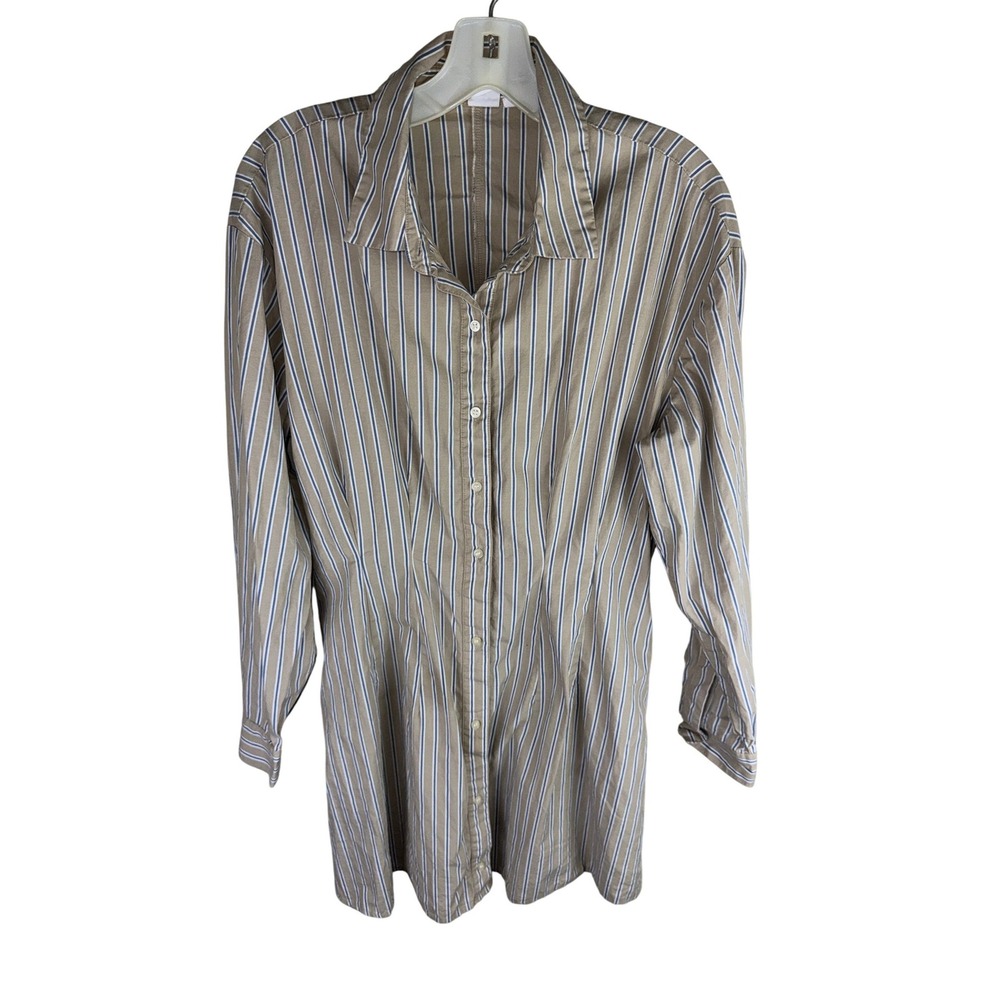 Gap Womens Tan Blue Striped Long Sleeve Mini Fit Button‎ Down Shirt Dress Size M
